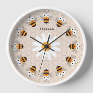 Cartoon Cute Funny Honey Bee Honeycomb Clock