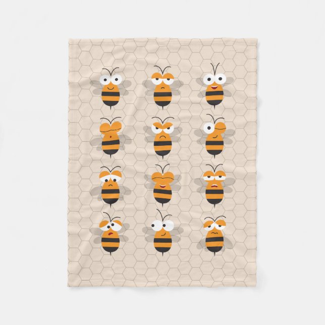 Cartoon Cute Funny Honey Bee Honeycomb Fleece Blanket (Front)