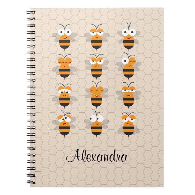 Cartoon Cute Funny Honey Bee Honeycomb Notebook (Front)