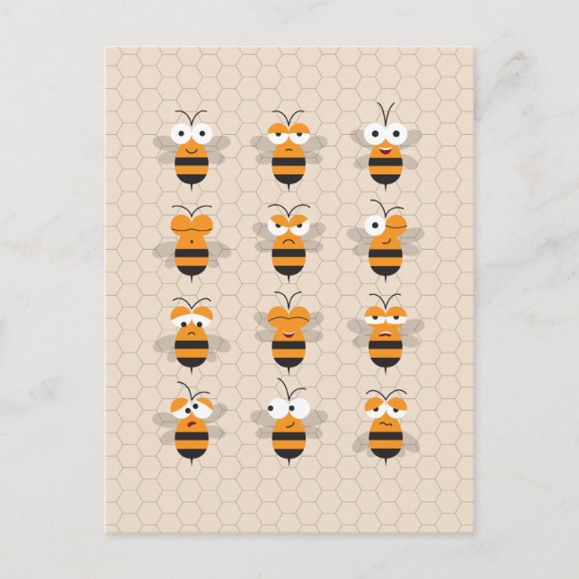 Cartoon Cute Funny Honey Bee Honeycomb Postcard (Front)