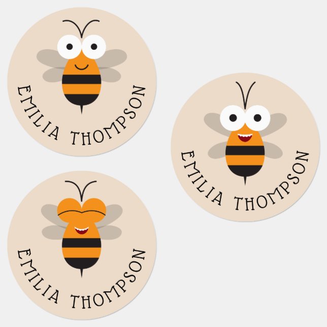 Cartoon Cute Funny Honey Bee Multipurpose Labels (Group)