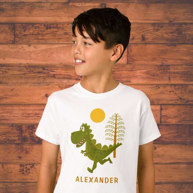 Cartoon Cute Funny Running Dinosaur Jurassic Sun  T-Shirt (Creator Uploaded)