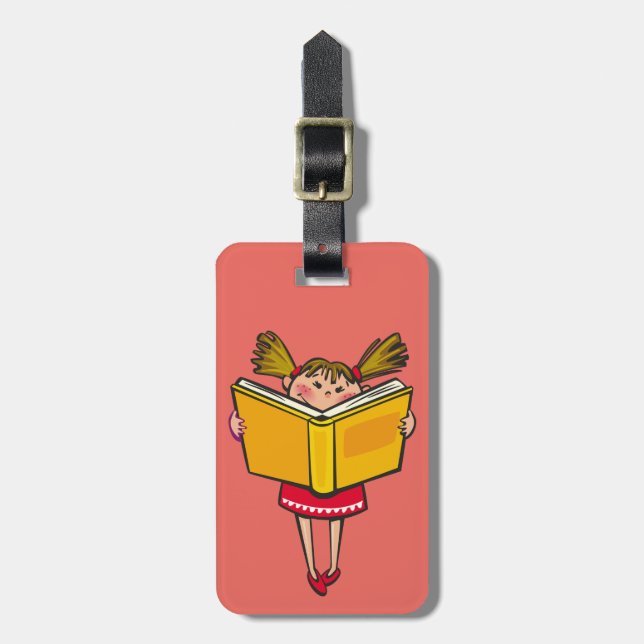Cartoon cute Girl bookworm Luggage Tag (Front Vertical)