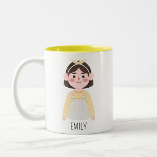 Cartoon cute girl custom name  Two-Tone coffee mug