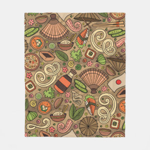 Cartoon cute hand drawn Japan food seamless patter Fleece Blanket