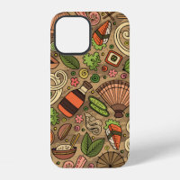 Cartoon cute hand drawn Japan food seamless patter