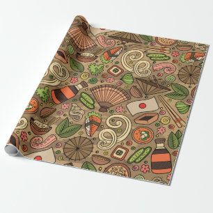Cartoon cute hand drawn Japan food seamless patter Wrapping Paper