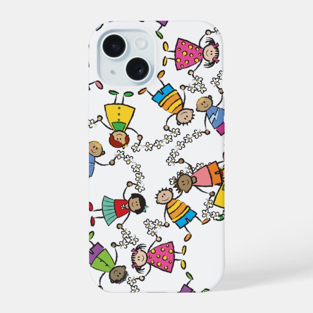 Cartoon Cute Happy Kids Friends Around The World iPhone 15 Case (Back)