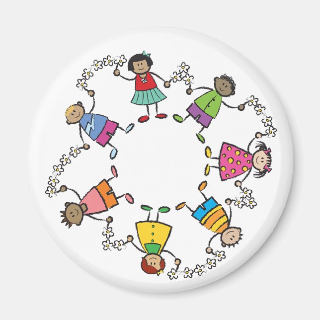 Cartoon Cute Happy Kids Friends Around The World Magnet (Front)