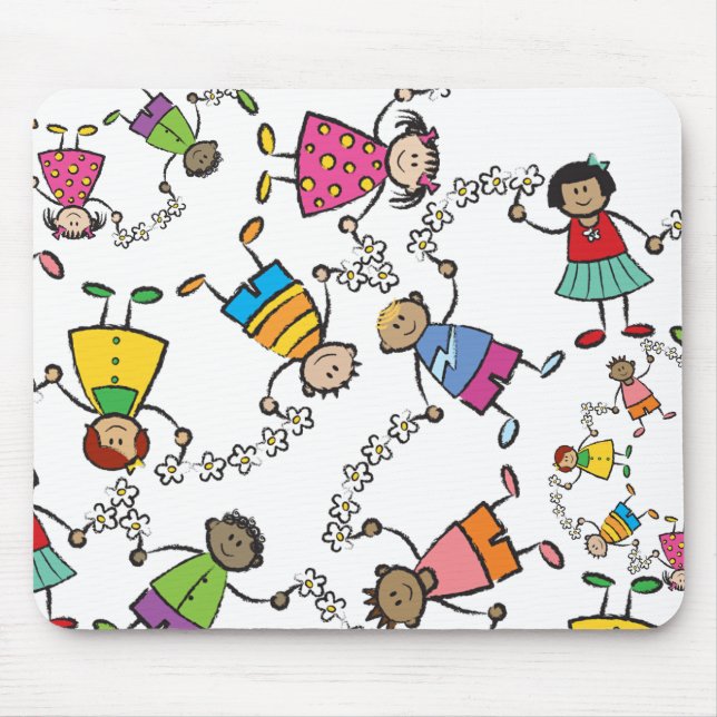 Cartoon Cute Happy Kids Friends Around The World Mouse Mat (Front)