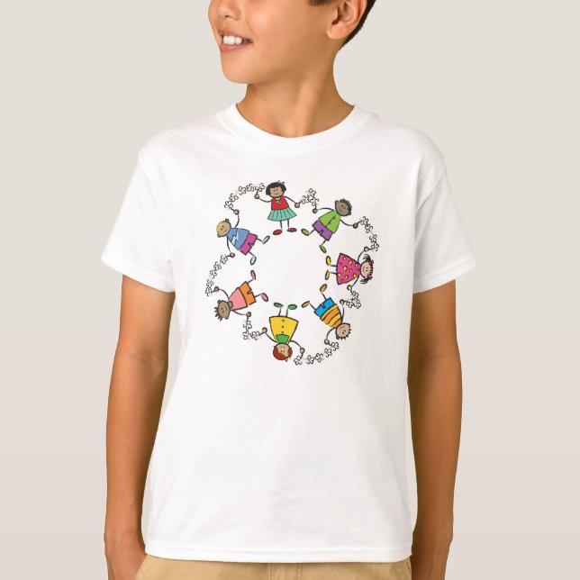 Cartoon Cute Happy Kids Friends Around The World T-Shirt (Front)