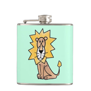 cartoon cute lion kids retro safari jungle animal hip flask