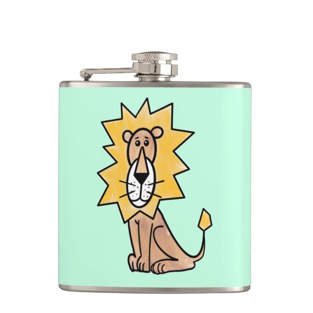 cartoon cute lion kids retro safari jungle animal  hip flask (Front)