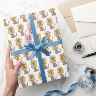 cartoon cute lion kids retro safari jungle animal  wrapping paper