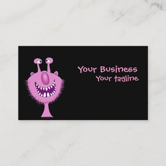Cartoon Cute Pink Monster Business Cards Template (Front)