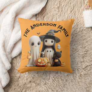 Cartoon Cute Witch Ghost Pumpkins Family Halloween Cushion
