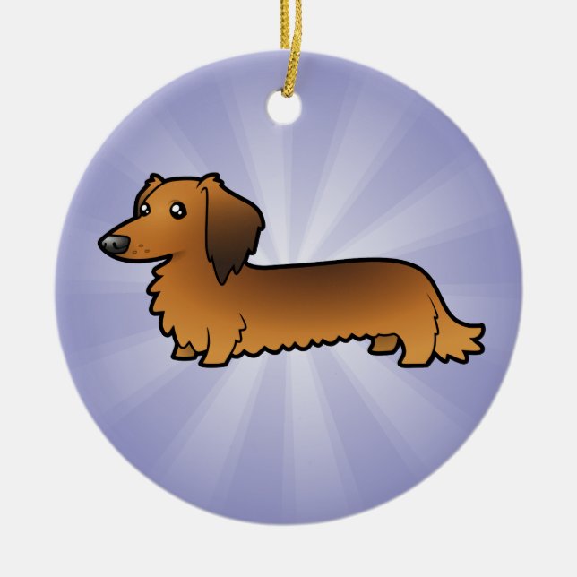 Cartoon Dachshund (longhair) Ceramic Tree Decoration (Front)