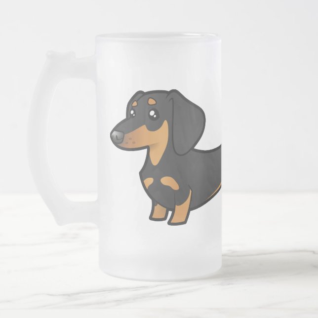 Cartoon Dachshund (smooth coat) Frosted Glass Beer Mug (Left)