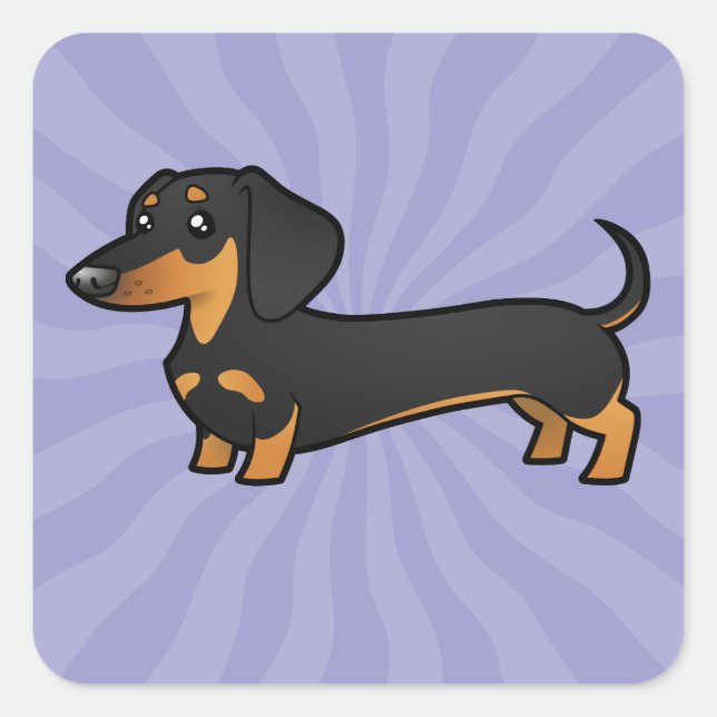 Cartoon Dachshund (smooth coat) Square Sticker (Front)