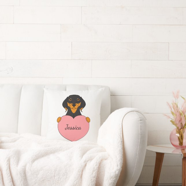Cartoon Dachshund with heart Cushion (Couch)