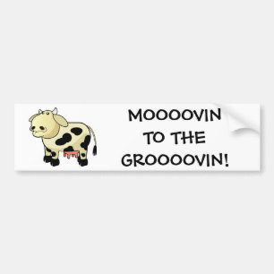 Cartoon Dairy Cow "MOOOOVIN!" Bumper Sticker