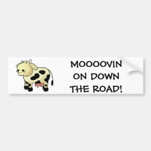 Cartoon Dairy Cow "MOOOOVIN" Bumper Sticker