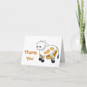 Cartoon Dairy Cow Thank You Note Card