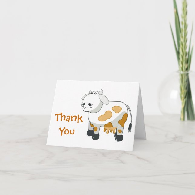 Cartoon Dairy Cow Thank You Note Card (Front)