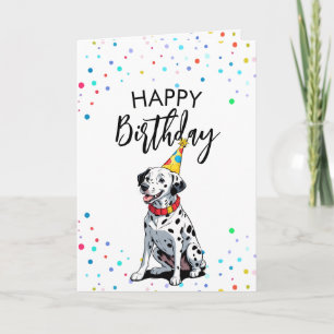 Cartoon Dalmatian Dog with Confetti Birthday Card