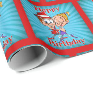 Cartoon Dancers Happy Birthday Wrapping Paper