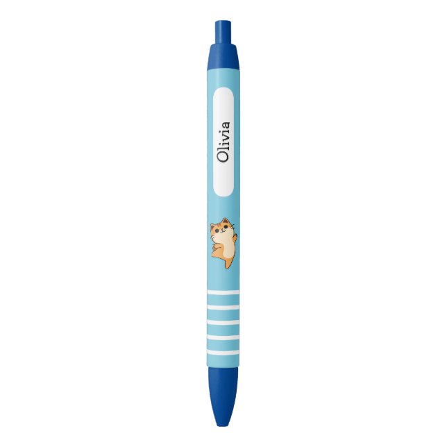 Cartoon Dancing Orange Cat, Custom, Blue Black Ink Pen (Front Vertical)