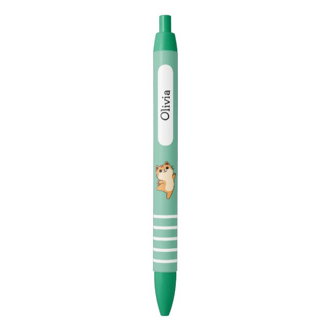 Cartoon Dancing Orange Cat, Custom, Green  Black Ink Pen (Front Vertical)