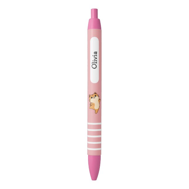Cartoon Dancing Orange Cat, Custom, Pink Black Ink Pen (Front Vertical)