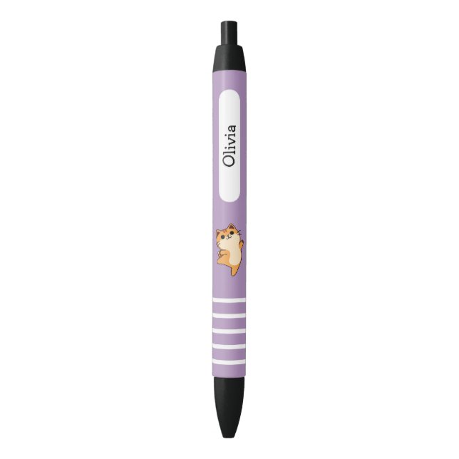 Cartoon Dancing Orange Cat, Custom, Purple Black Ink Pen (Front Vertical)