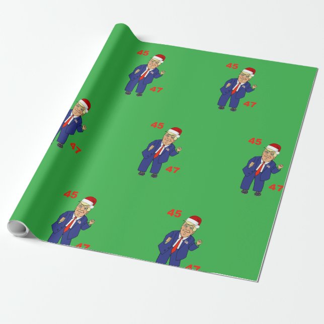 Cartoon Dancing Trump-Santa Hat Wrapping Paper (Unrolled)