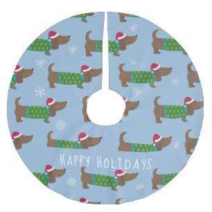Cartoon Daschund Christmas Scene Tree Skirt