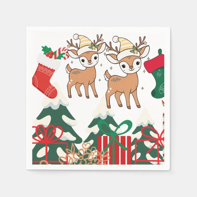 Cartoon Deer & Christmas Elements  Napkin (Front)