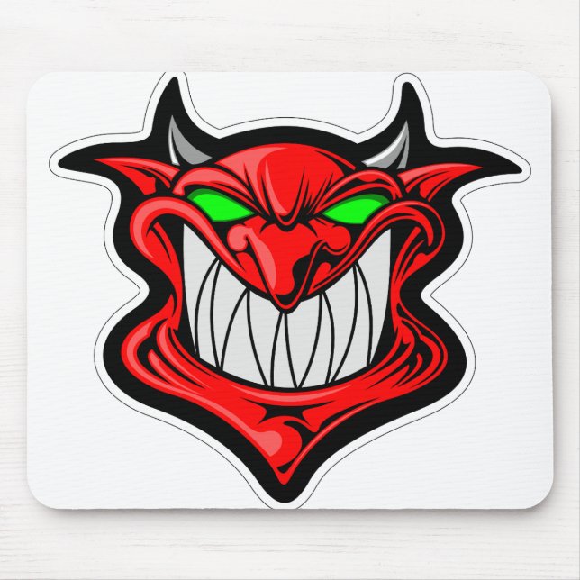 Cartoon demon face head satan mouse mat (Front)