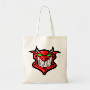 Cartoon demon face head satan tote bag