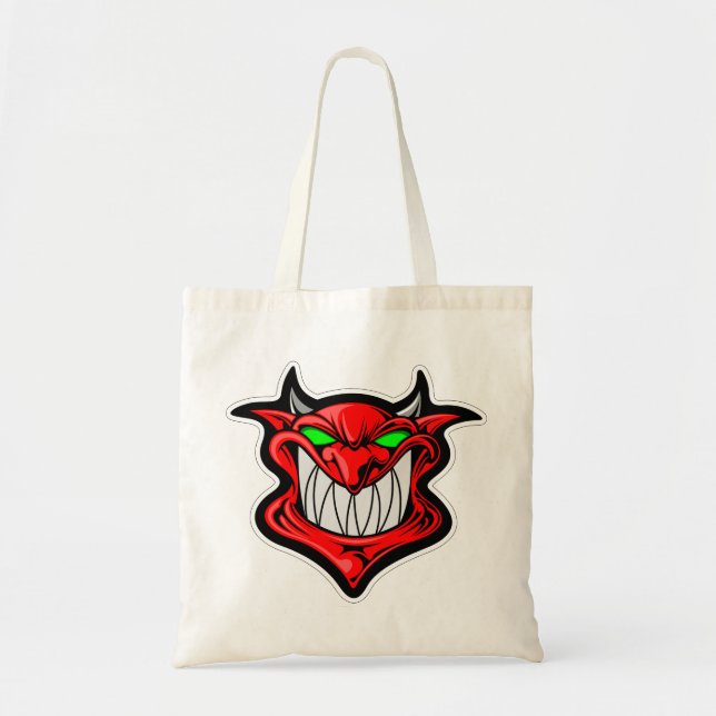 Cartoon demon face head satan tote bag (Front)
