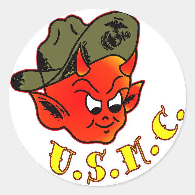 Cartoon Devil Marine Corps Classic Round Sticker (Front)