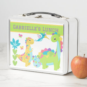 Cartoon Dino Dinosaur Personalised Colourful Metal Lunch Box