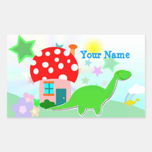 Cartoon Dino & Mushroom House Name Sticker