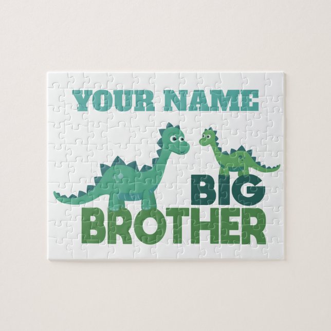 Cartoon dinosaur brothers boy announcement jigsaw puzzle (Horizontal)