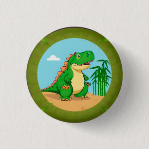 Cartoon Dinosaur in a Tropical Scene 3 Cm Round Badge