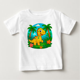 Cartoon Dinosaur in a Tropical Scene Baby T-Shirt