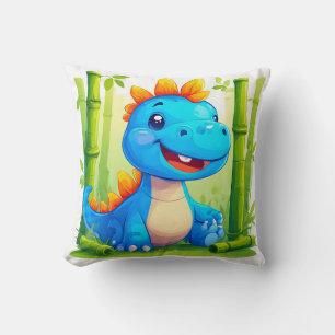 Cartoon Dinosaur in Bamboo Forest Cushion