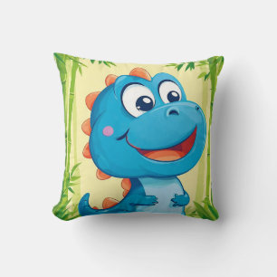 Cartoon Dinosaur in Bamboo Forest Cushion