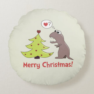 Cartoon Dinosaur Merry Christmas Round Cushion