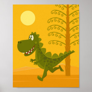 Cartoon Dinosaur Prehistoric Jurassic Woodland Poster